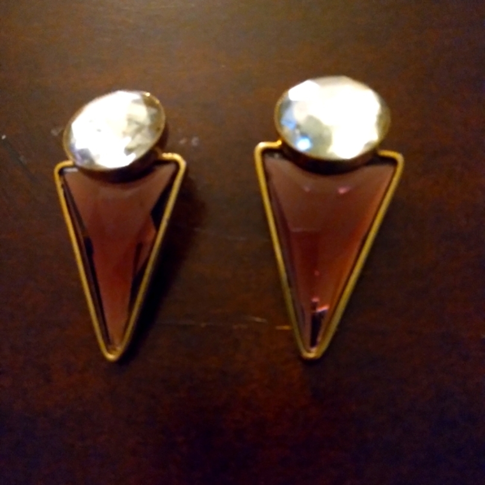 Joan Collins Purple Clear Clip Earrings